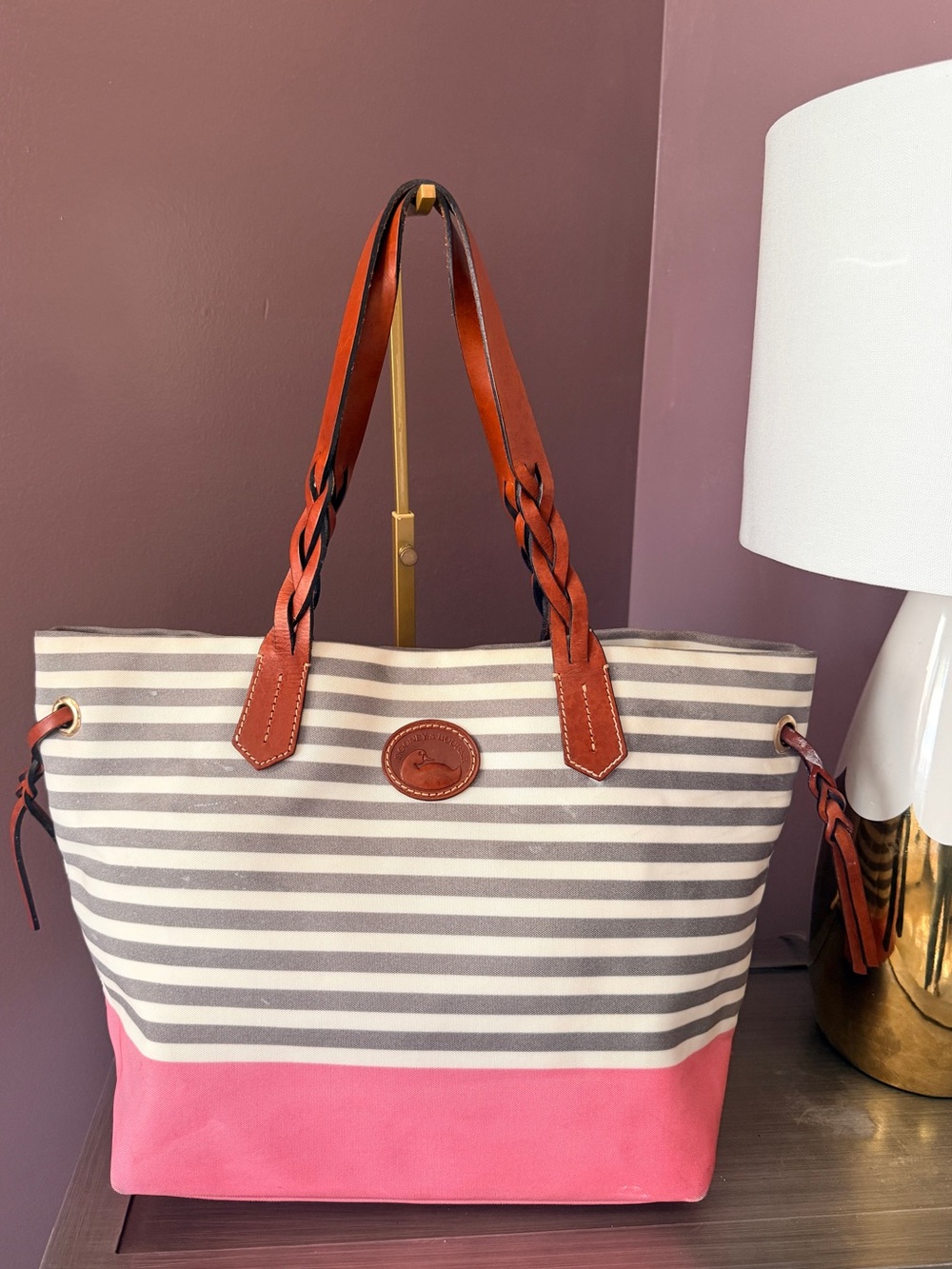 Dooney & Bourke Sullivan Beach Tote — Grey Stripe + Pink Bottom circa 2011 - Picture 2 of 10